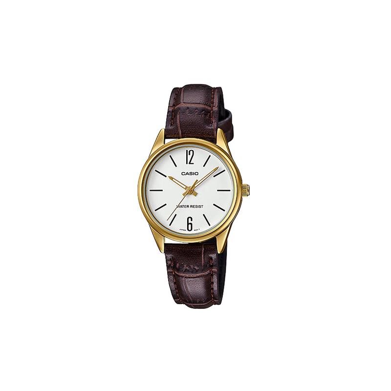 Casio Серия STANDARD Модные Ретро Простые Кварцевый Механизм Ремешок из Натуральной Кожи Японские и Корейские Часы Женские Часы Белый Циферблат LTP-V005GL-7BUDF