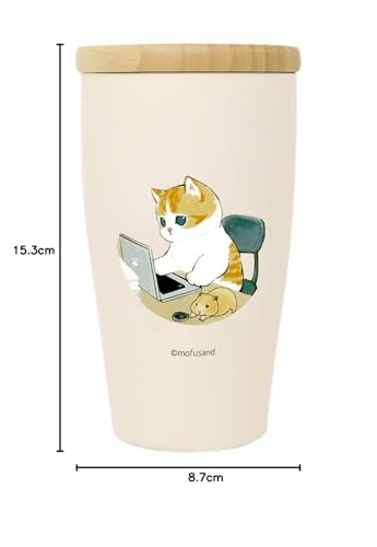 Toa Metal Mofusand Stainless Steel Tumbler with Wooden Lid 350ml Home Work Nyan] 53-2095 Beige