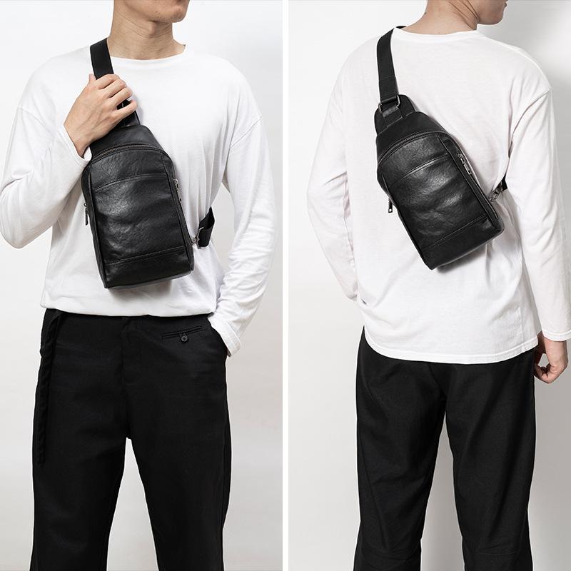 Men's Genuine Leather Chest Bag Fashion Simple Business Top Layer Cowhide Crossbody Bag Large Capacity Crossbody Bag