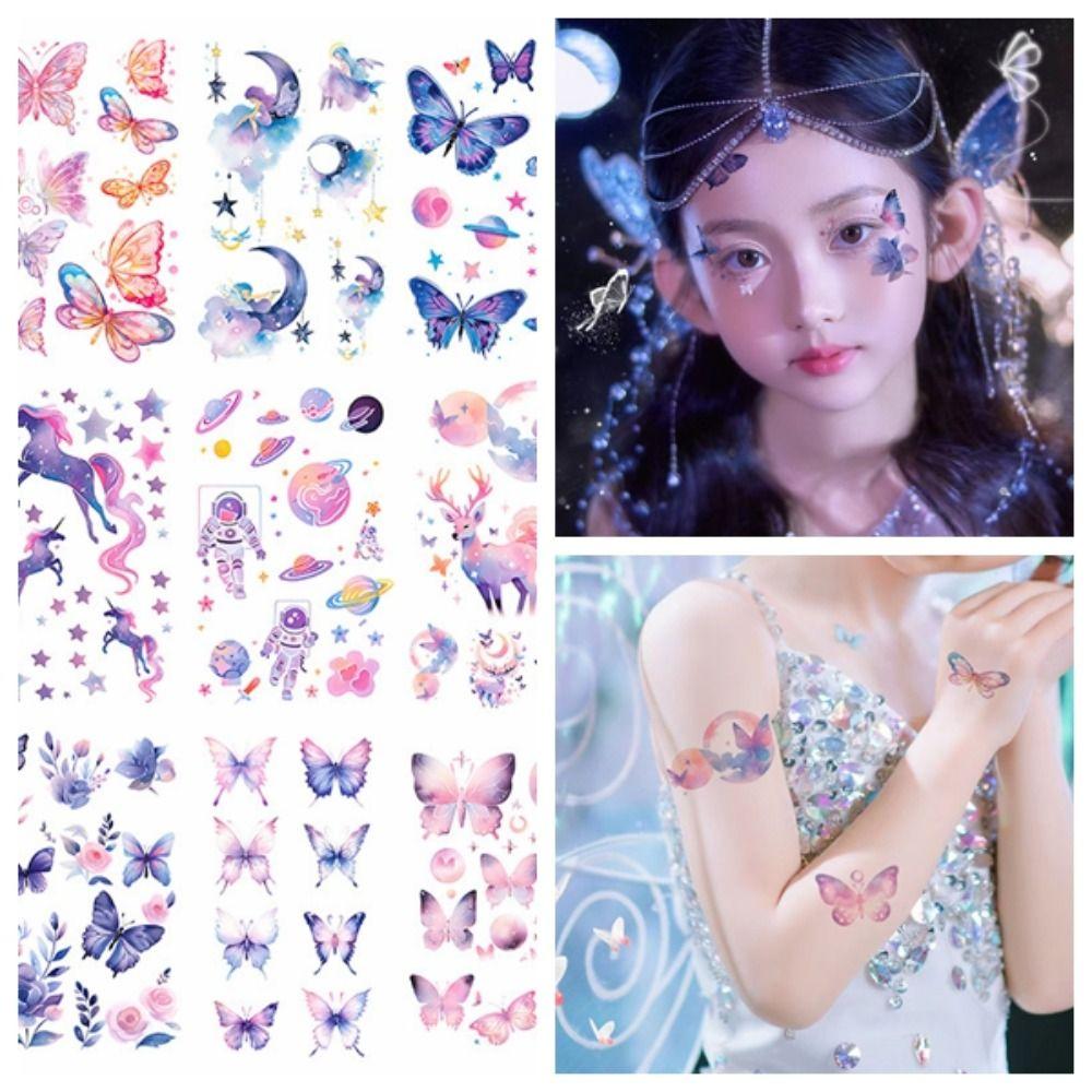 Водонепроницаемая наклейка с татуировкой бабочки, мультяшные поддельные татуировки, детская наклейка на руку, музыкальный фестиваль