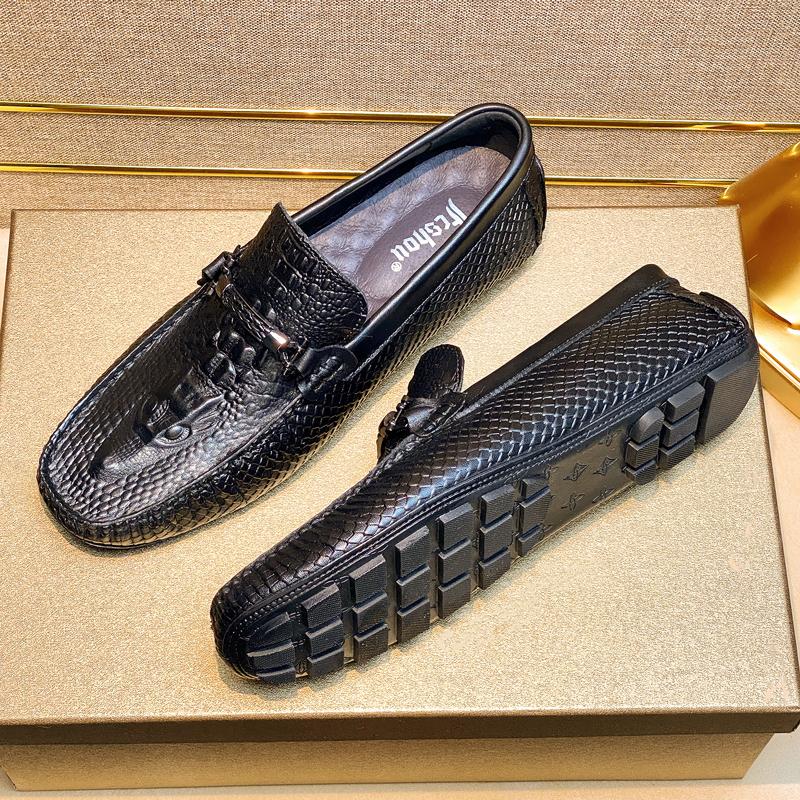 Crocodile Pattern Men's Loafers Genuine Leather Man Shoes Fashion Male Driving Footwear Breathable Casual Flats Comfy Lazy Shoes