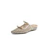 Krazing Pot Straw Weaving Mules Summer Size 42 Bowtie Gold Silver Color Thick Low Heels Women Women Square Toe Sandals