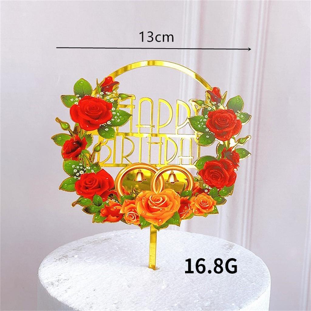 Новые цветы С Днем Рождения торт Топпер Золотой Цветной Печать Акриловый торт Топпер Для Детей Девочек День Рождения Украшения Торта