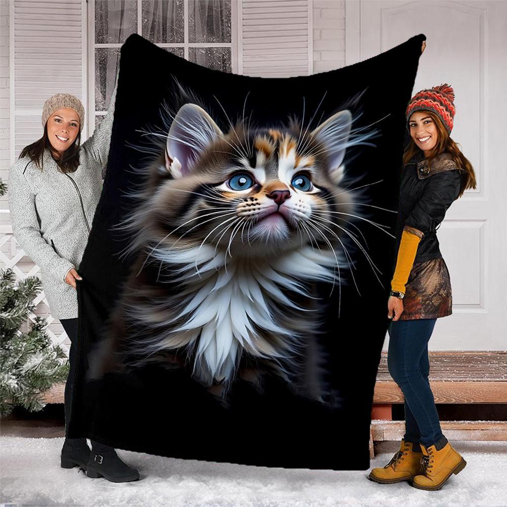 1pc Kitten Outdoor Blanket - Soft Flannel Cozy for Travel & Camping - All-Season Warm Bed Cover, Machine Washable yy251229070