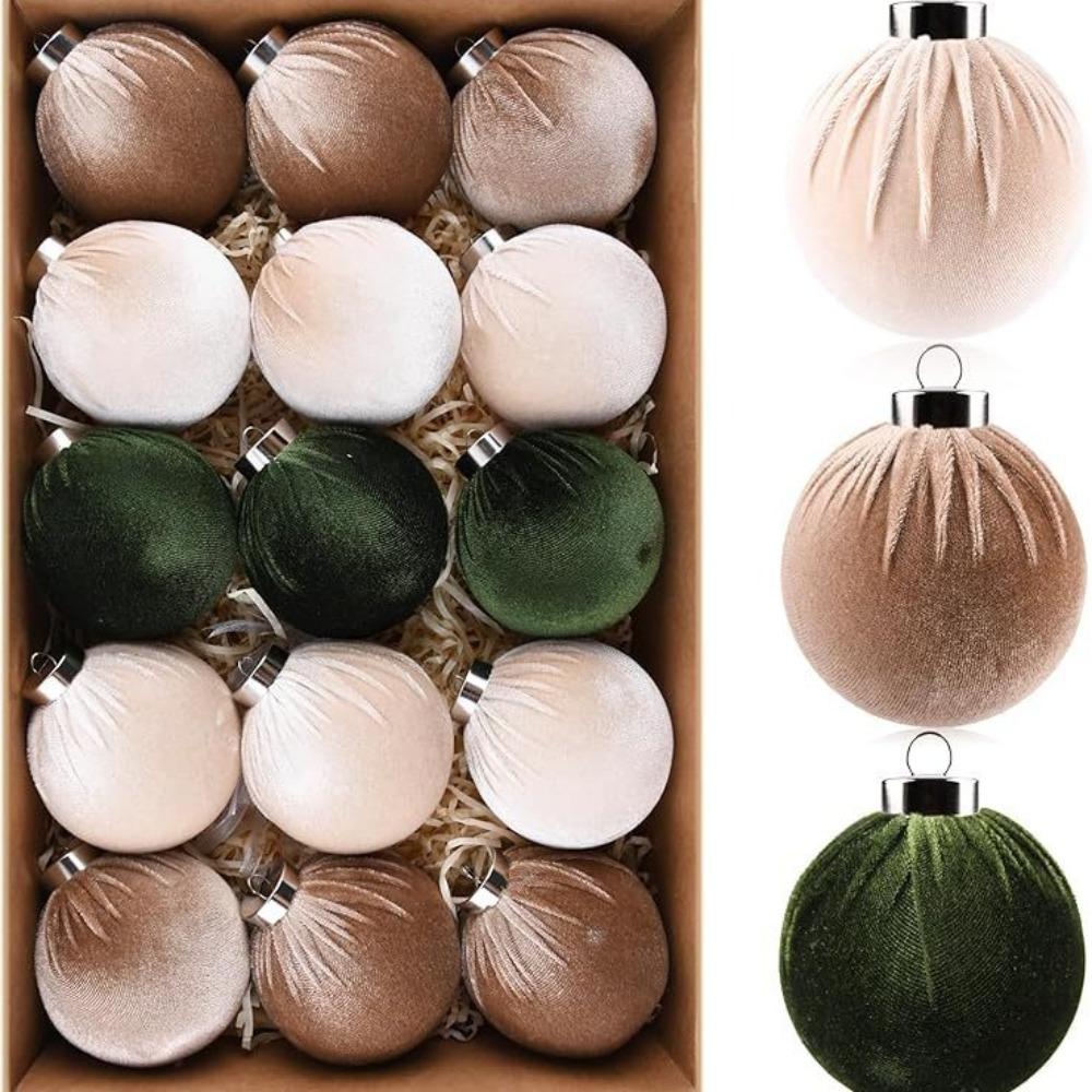 15pcs Flocked Christmas Hanging Decor 8cm Christmas Tree Ball Pendant Home New Year Gifts