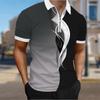 Men's Shirt Polo Casual Zip Short Sleeve Fashion Casual Zipper Summer Spring Regular Fit Dark Color Splicing 3D Print Shirt