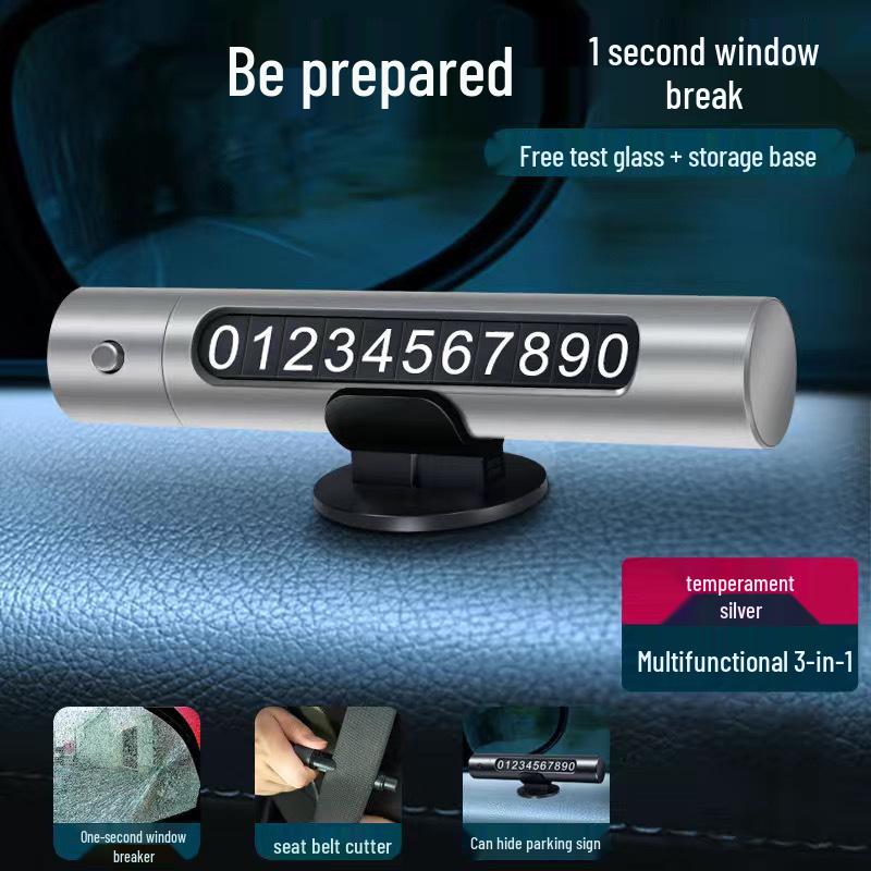 Многофункциональный автомобильный аварийный молоток и стеклобой с табличкой для номера парковки