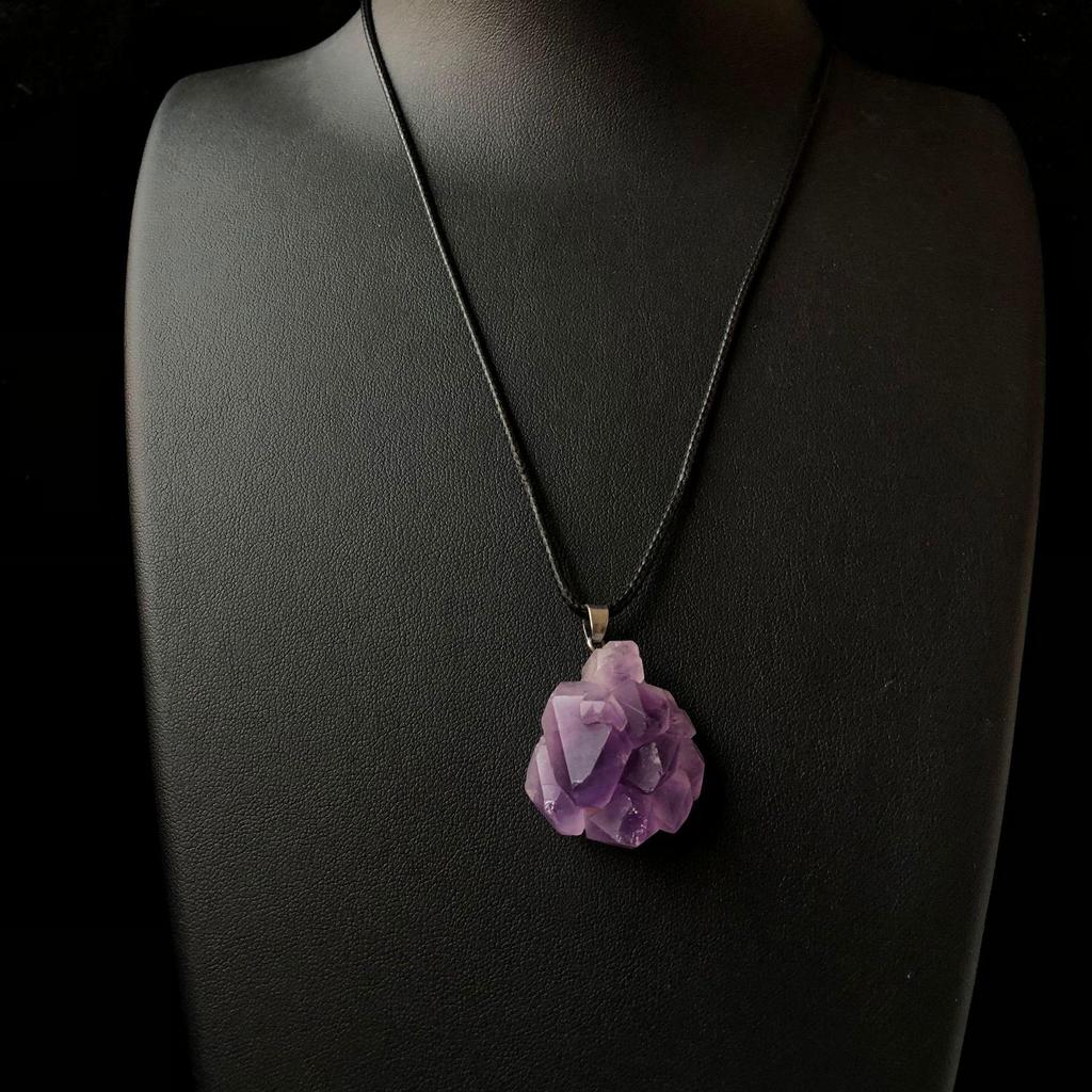 Amethyst Pendant Fairy Necklace with Black Braided Rope - Simple Clavicle Chain for Summer