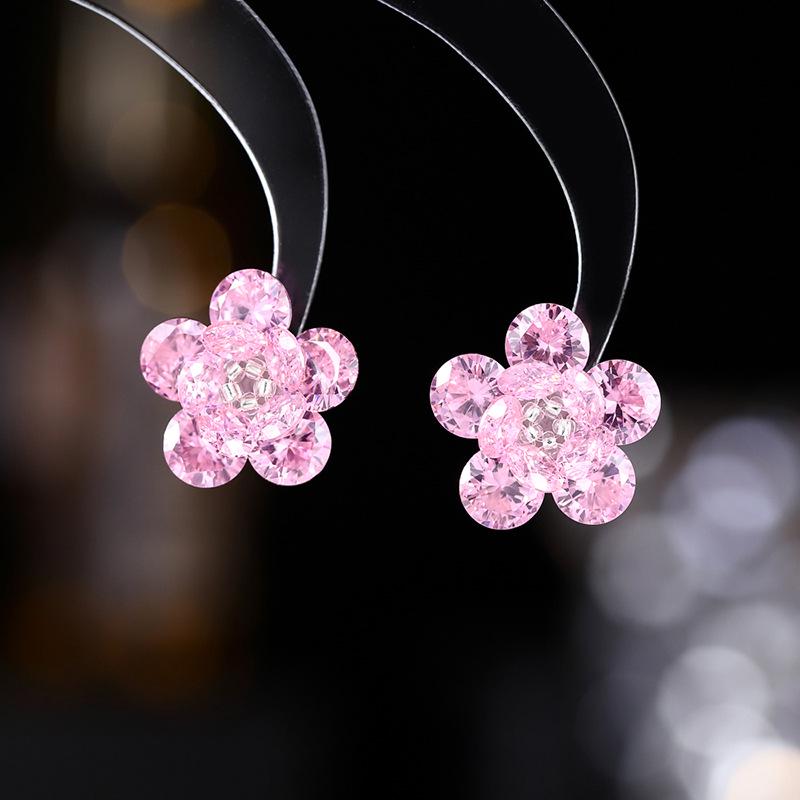 Серьги-гвоздики из серебра 925 пробы с кристаллами в виде цветов, корейский стиль, цирконы высокого класса, милый дофаминовый дизайн для женщин