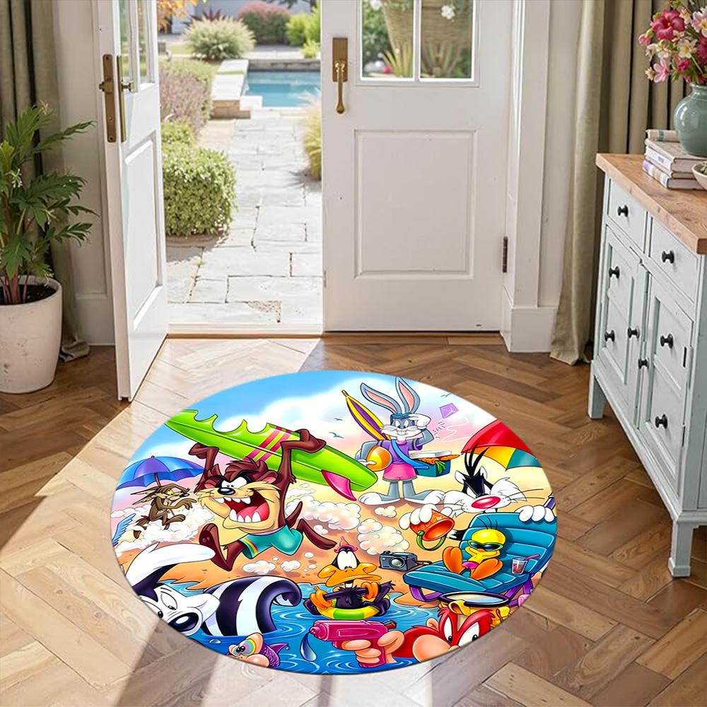 Looney Tunes Round Carpet Perfect for Game Room Bedrooms Outdoor Hallway Anti-slip Round Rug Anime Office Decor Perfect Gift for Friends Family