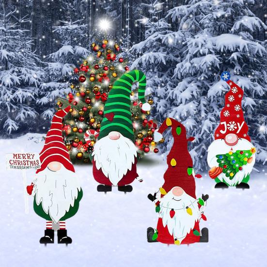 Рождественские декоративные гномы-колышки Милый садовый металлический гном Искусство для двора Знак Вставка на газон Новогодние Домашние Уличные Колышки