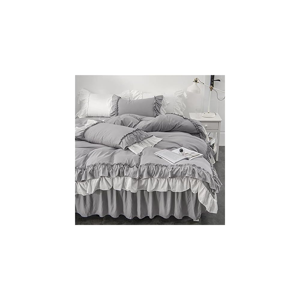 Ovege Single Bedding Set (3 Pieces): Duvet Cover, Bed Skirt, Pillowcases, Cute, Frilled, Stylish,