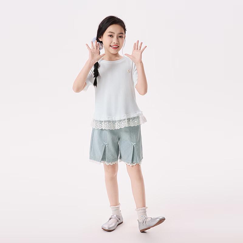 Girls' Floral Lace Patchwork Short Sleeve Top
