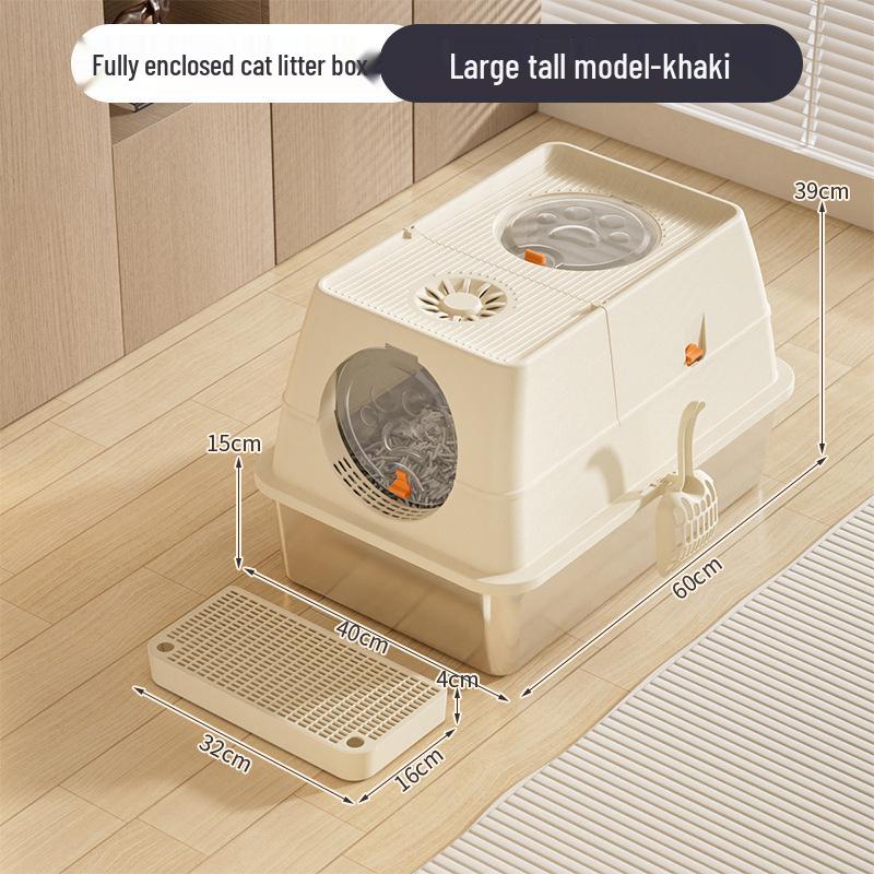 Stainless Steel Top-Entry High-Sided Cat Litter Box with Flip-Top and Anti-Splash Design