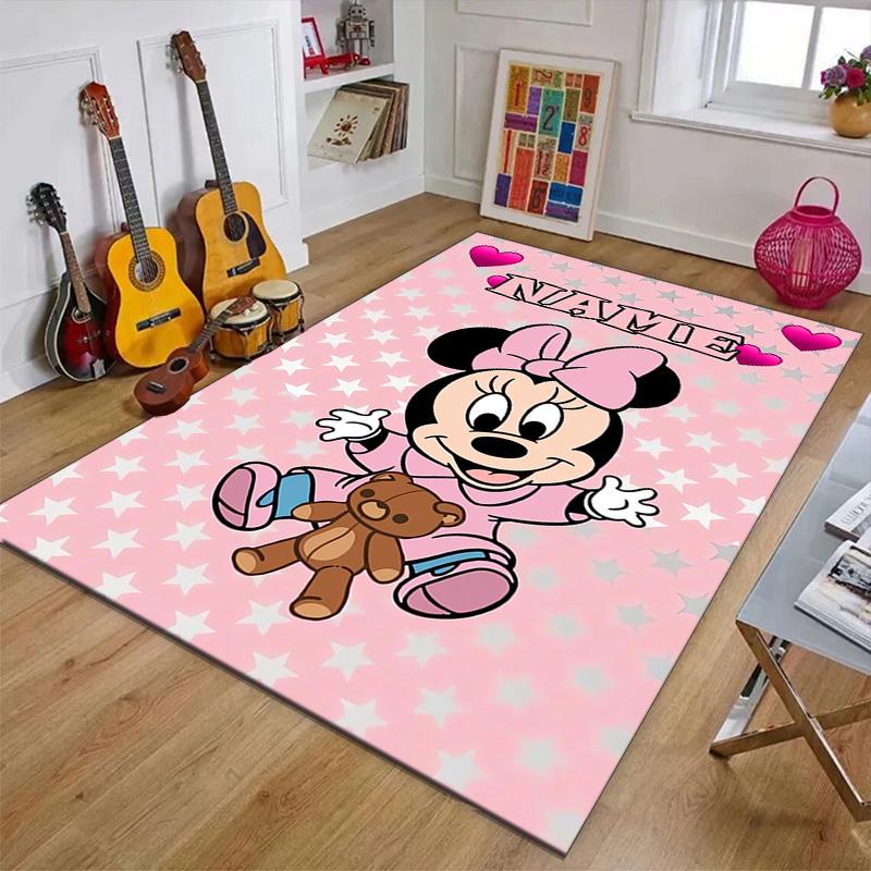 Custom Minnie Mat Personalized Name, Polyester Washable Indoor Entryway Rug, Gift for Christmas, Easter, Thanksgiving Day
