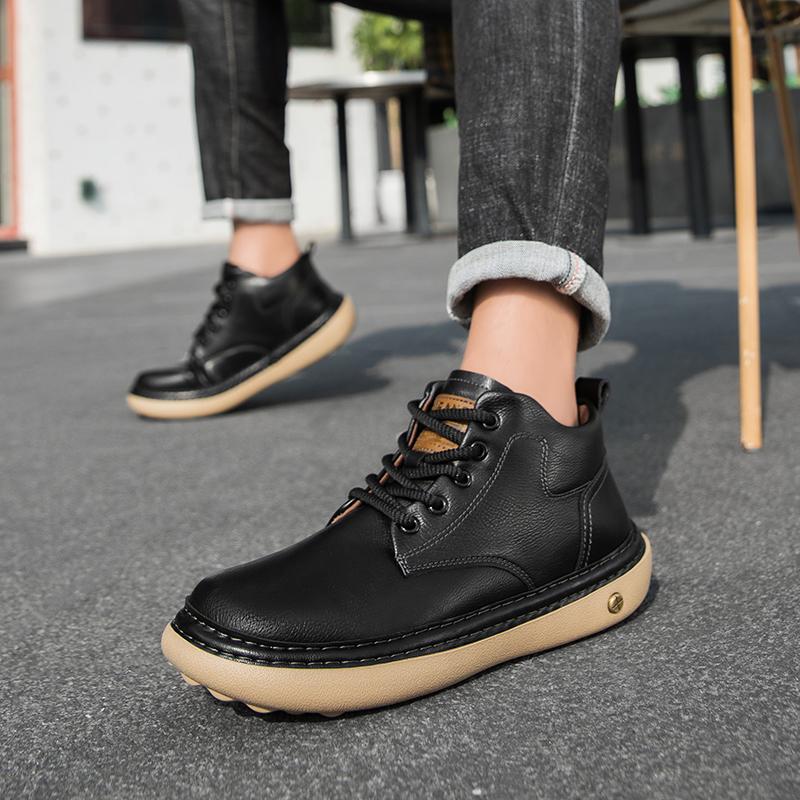 Ручная строчка Натуральная кожа Мужские ботинки Удобная повседневная кожаная обувь для мужчин Ботильоны Большой размер Рабочая обувь
