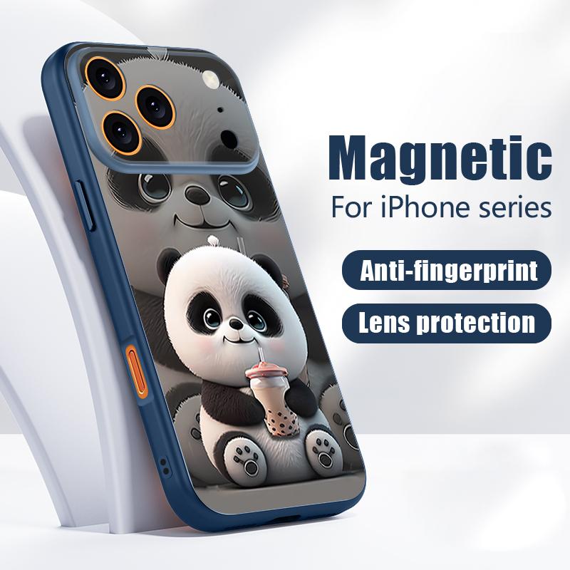Чехол-панда с молочным чаем Для iPhone 17 Pro Max Магнитный Для Magsafe Покрытие с ощущением кожи Для iPhone 16 15 14 13 Pro Max