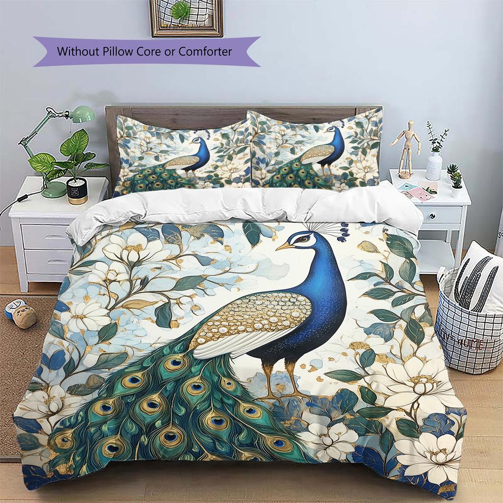 Peacock 2  Pattern Bedding Quilt Set Quilt Cover Pillowcase Home Decoration  Gift (1 * duvet cover + 2 * pillowcase, without core)