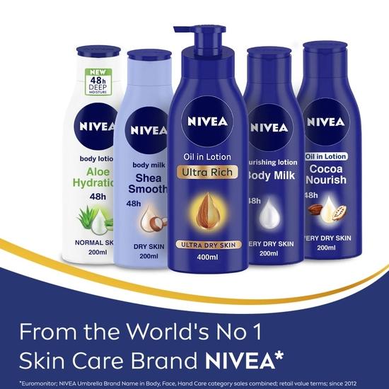 NIVEA Ultra Rich Body Milk 400ml Body Lotion | 48 H Moisturization | With 2X Almond Oil | Smooth and Healthy Looking Skin |For Very Dry Skin