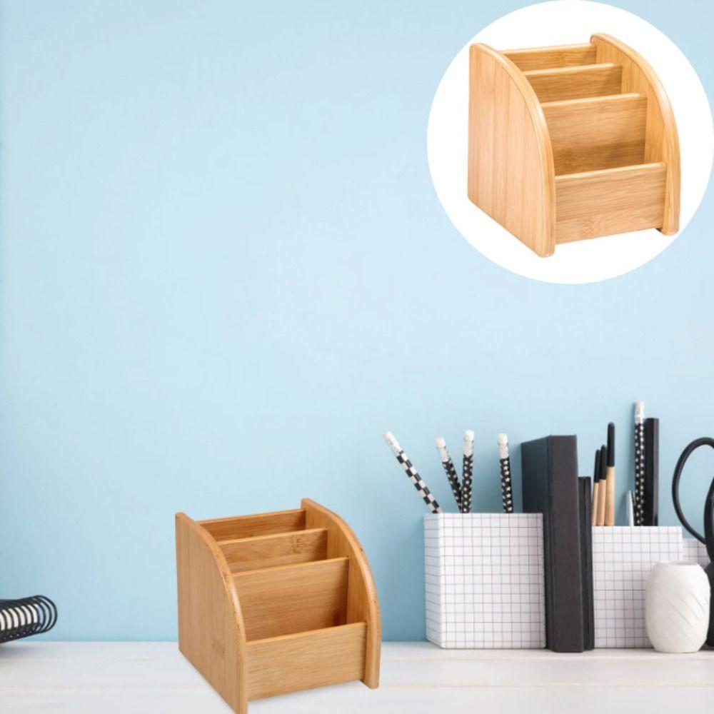 Simple Bamboo Pen Storage Box Varnished Wood Cosmetics Storage Box Multifunctional Shelf Home Use