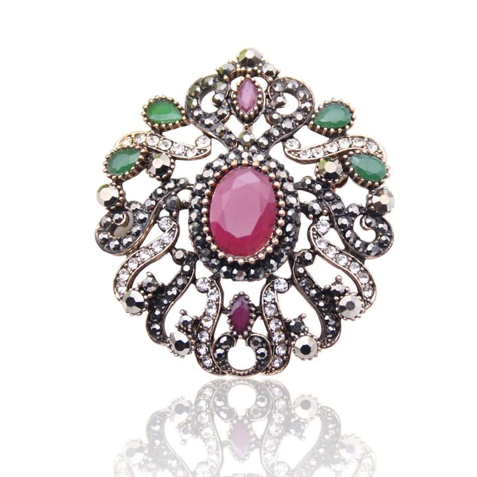 Винтажная женская брошь, этнические банкетные украшения, античное золото, полихромная брошь из смолы, брошь