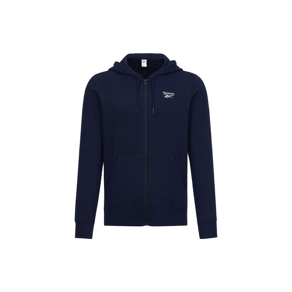 Reebok Спортивная куртка с капюшоном и застежкой-молнией с логотипом, мужские куртки, темно-синие, GV5513