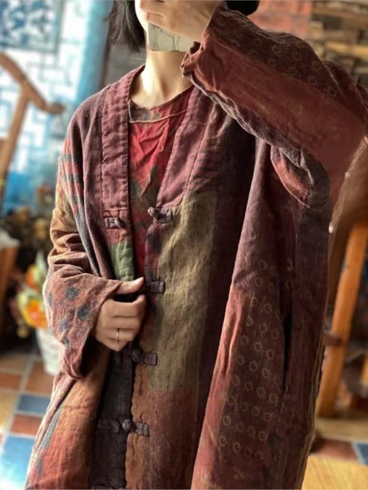 Johnature Женские лоскутные свободные длинные пальто