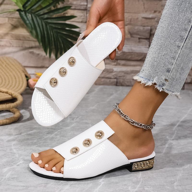 Flip-flops Women's Summer Shoes Simple Shoes Square-toed Thick-heeled Low-heeled Slippers