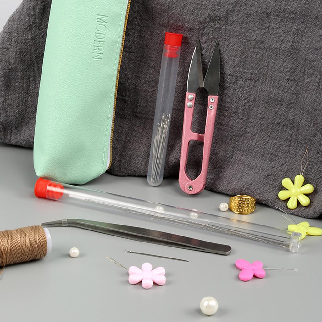 Beading Needle Kits for Jewellery Making Big Eye Beading Needle Needle Threaders Metal Thimble and Storage Tube/Bag