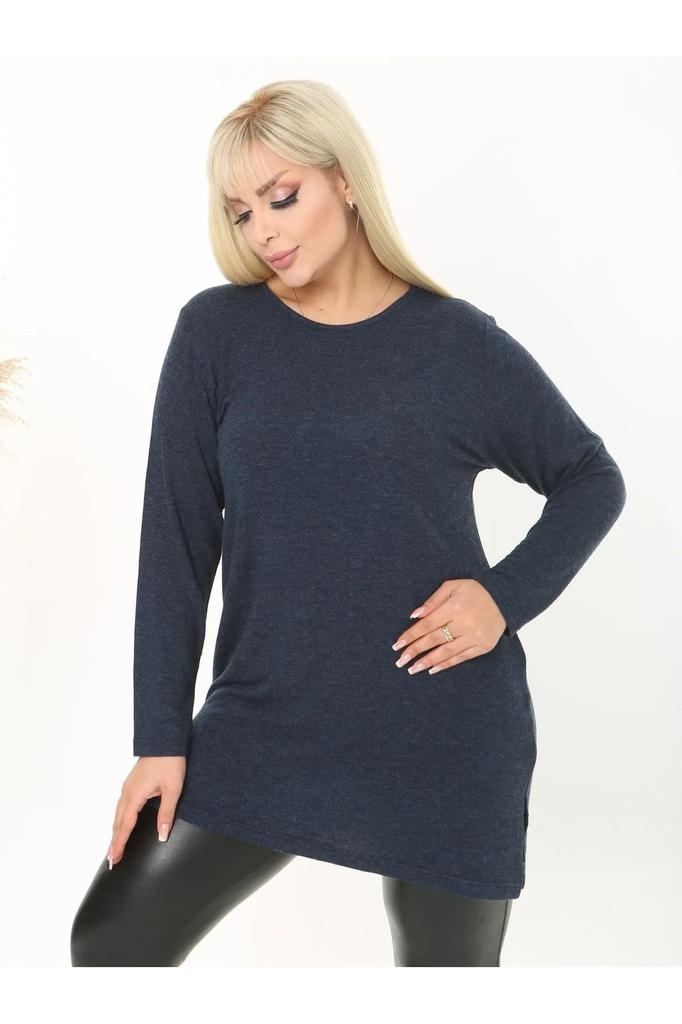 Женская блузка большого размера, гибкая шерстяная вискозная туника с большим разрезом большого размера