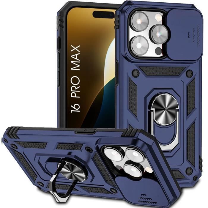 Case for iPhone 16 Pro Max - Ultra-Resistant Protection with Stand and Sliding Camera Cover - Navy Blue