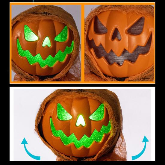 Halloween Hanging Pumpkin Ghost with Lighted Head Sound Rotating Motion Spooky Skeleton Props Outdoor Tree Porch Garden Party Decoration
