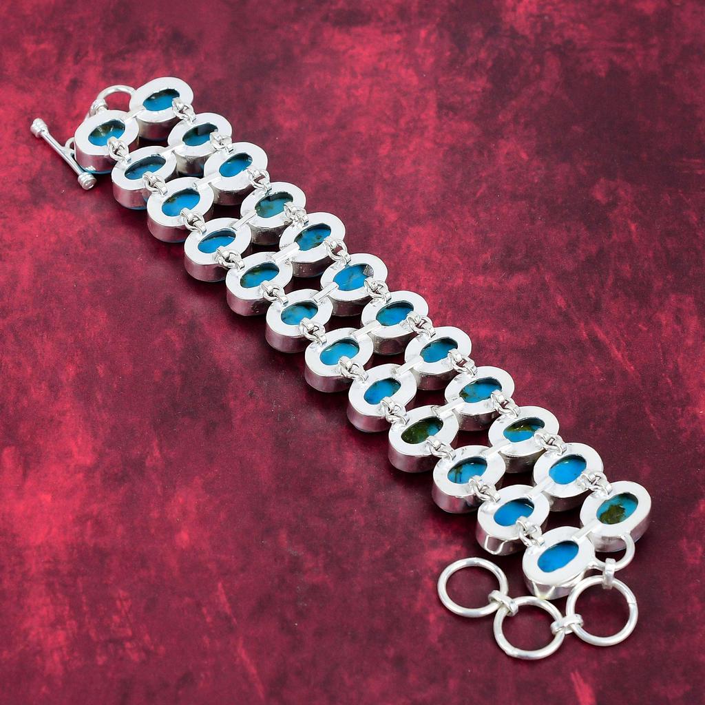 Blue Turquoise Bracelet Jewelry, 925 Solid Sterling Silver Gemstone Bracelet Handmade Jewelry, For Memorial Day