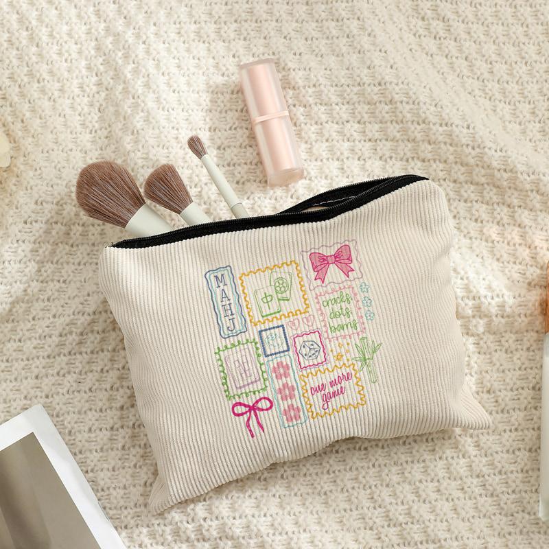 1pc Mahjong Player Makeup Bags Makeup Corduroy Storage Bag Aesthetic Accessory Travel for Women Mahjong Club Game Lover Bags