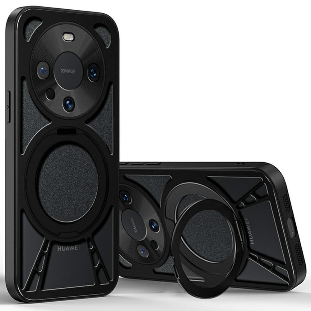 Чехол для Huawei Mate 60 Pro/Mate 60 Pro+ Магнитная подставка Полая теплоотводящая Силикон+ПК+Металлический бампер Чехол для телефона