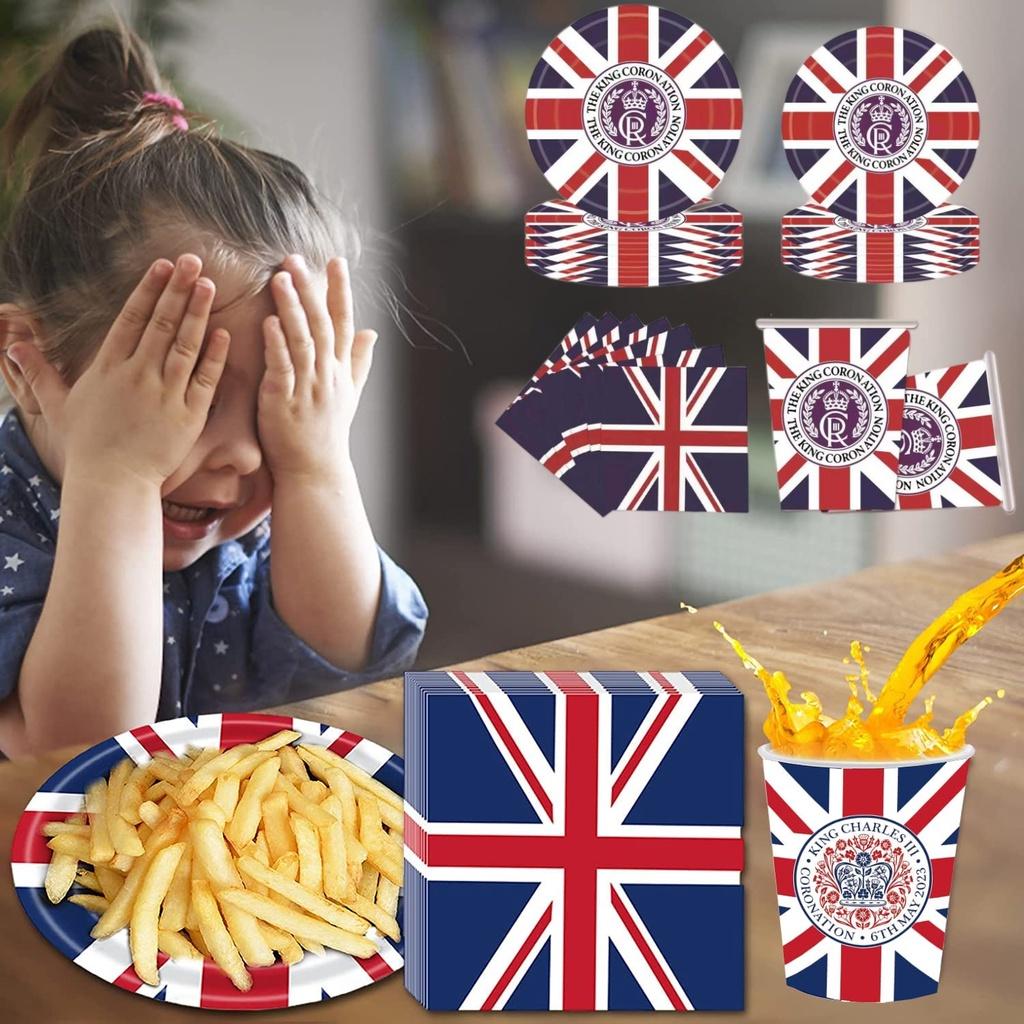 Король Карл III Юнион Джек Одноразовая праздничная посуда для празднования дня рождения