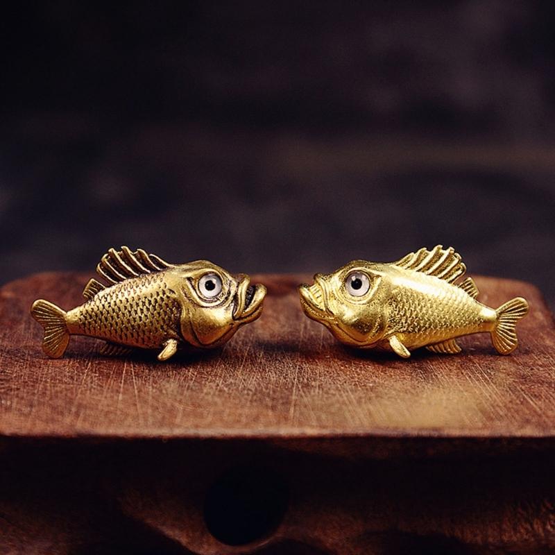 Ancient Fish Statue Handmade Copper Marine Animal Figurine Ornament For Living Room Bookshelf Decoration Sewing Project