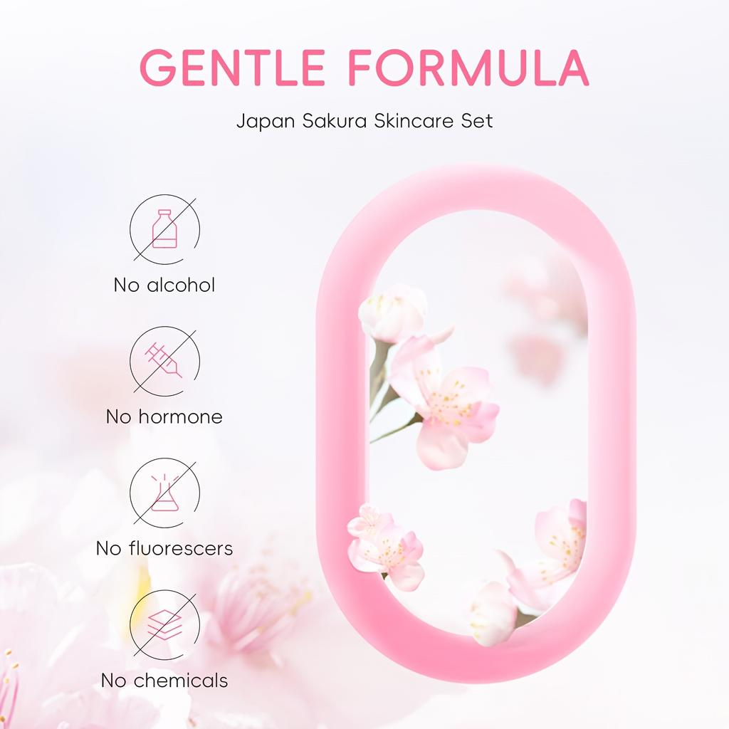 Наборы и комплекты для ухода за кожей Sakura с очищающим средством, сывороткой, кремом для глаз, эссенцией, кремом для лица. Косметические продукты для женщин. Подарочные наборы. Рутина. Дорожный набор.