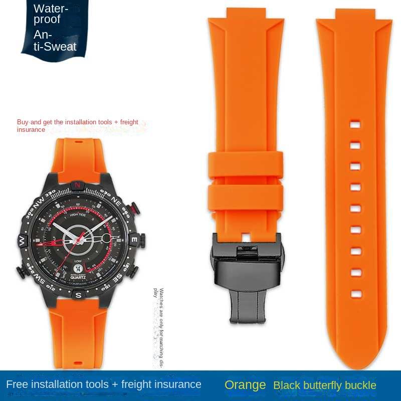 Выпуклый ремешок для часов Силиконовый браслет для timex T2N738 T2N739 T2N720 T2N721 T49706 Ремешок для часов с бабочкой Резиновый ремешок 24X16 мм