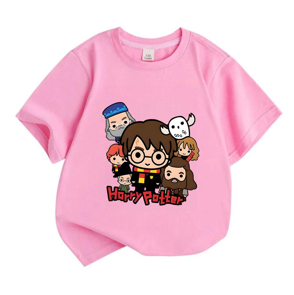 Kids Boys Girls 100% Cotton Crew Neck Short Sleeve T-Shirt, Cute Magic Cartoon Character Printed Casual Soft Tees for Children Daily Wear School Holid