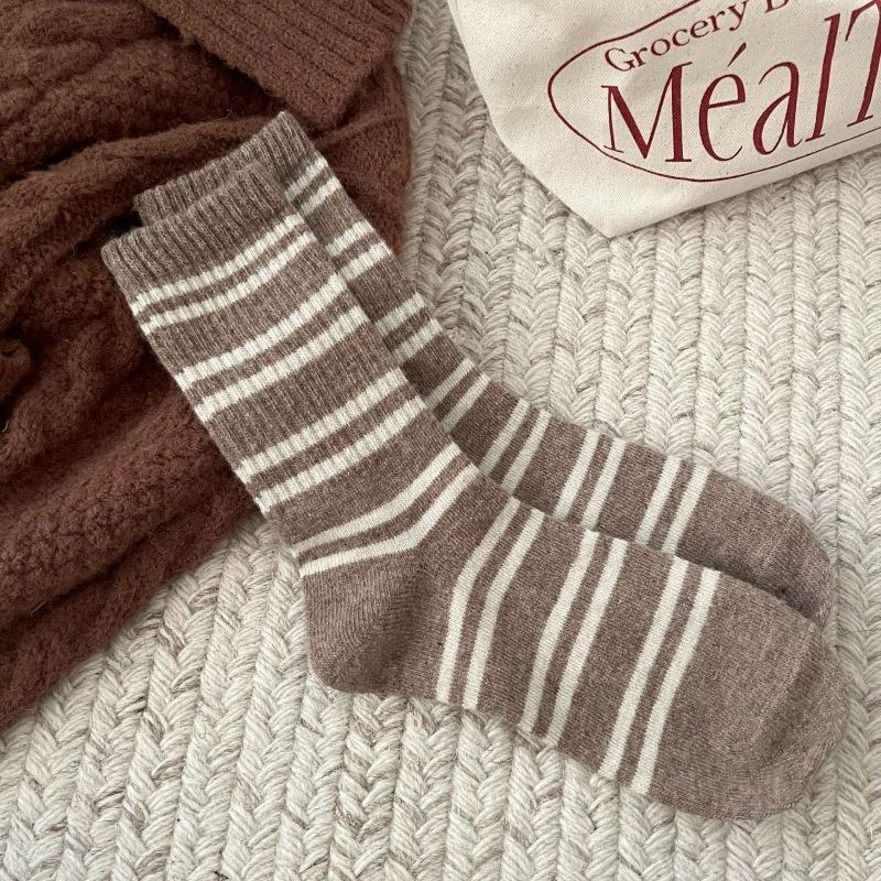 Striped Wool Socks Thermal Thickened Tube Socks Internet Celebrity Socks Retro Stacking Stockings