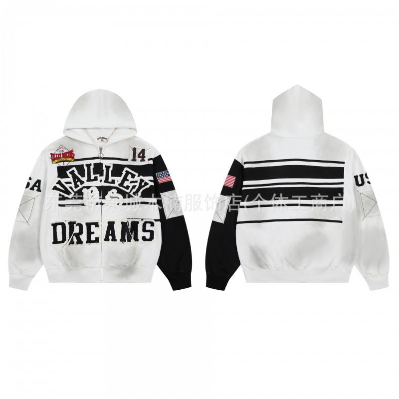 2026 SS Mens Oversized Hooded Sweatshirt With Embroidered Patch Distressed Washed Cotton Loose Fit Streetwear