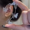 1Silver Plated Metal Leaf Butterfly Clip Earrings for Women Ear Clips Without Piercing Sparkling Zircon Ear Cuff Fashion Zircon