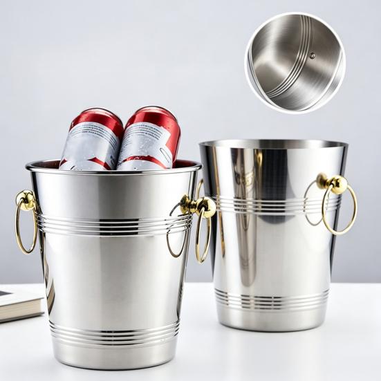 Stainless Steel Ice Bucket for Wine Champagne 2/5L Heavy-Duty Insulated Wine Cooler for Bars Hotels Parties Rust-Proof Thickened Barrel