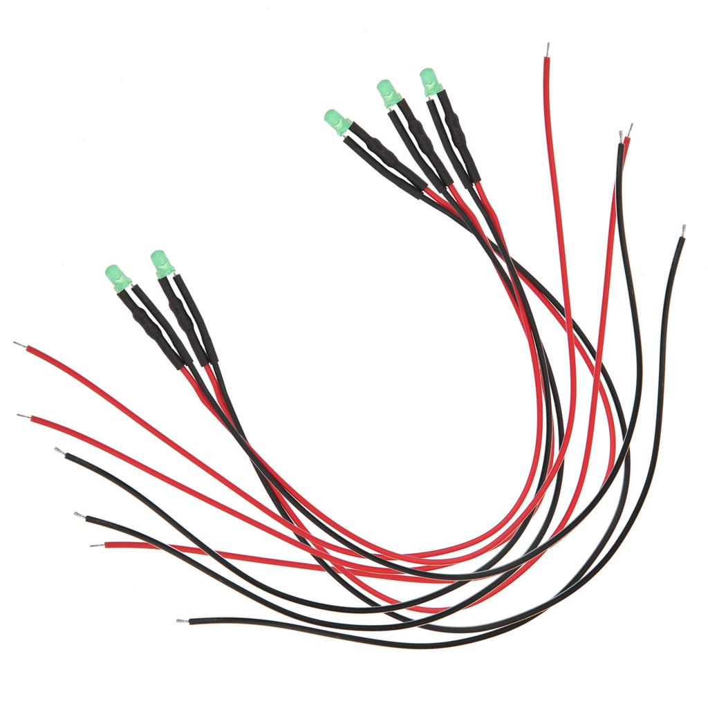 100Pcs LED Pre Wired LightEmitting Diode 12V Round Head High Brightness InLine Beads 3mm 20cm(Green