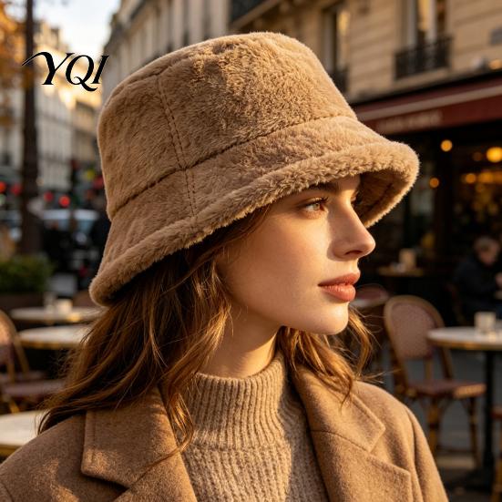 Thickened Soft Faux Fur Cap Women Plush Bucket Hat, Winter Warm Fisherman Cap, Cozy Hat Fluffy for Autumn Daily Wear Everyday Commuter