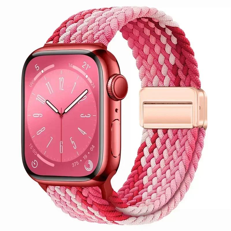 Плетеный нейлоновый ремешок-петля для Apple Watch Ultra2 49мм 9 8 7 45 41мм Металлический магнитный браслет-ремешок для 6 5 4 3 SE 44 40мм