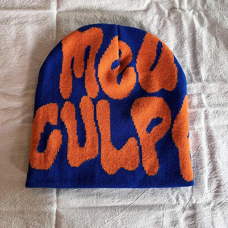 Acrylic Knit Beanie Hat With Embroidered Letters For Streetwear Fashion In Winter Season