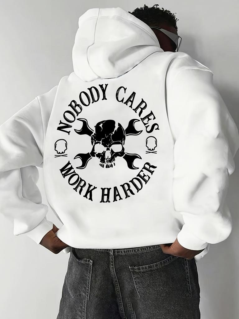 Мужское осенне-зимнее худи с принтом в виде черепа и букв, универсальное и свободного кроя для спорта и повседневной носки.