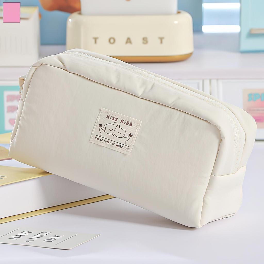 1pcs Kiss Cream Pencil Case Pen Bag Cute Cartoon Dog & Cat Simple Design Large Capacity Japanese Style Storage Pouch
